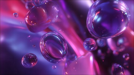 Naklejka premium Vibrant purple and pink bubbles floating in mid-air dynamically