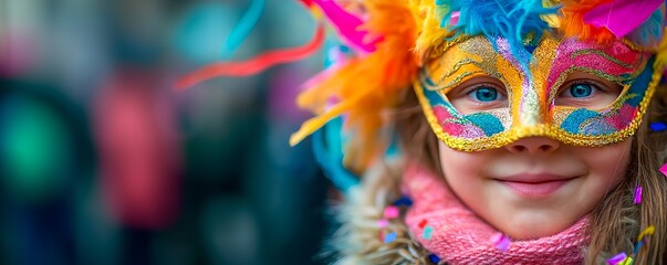 Little girl wearing a carnival mask