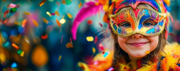 Little girl wearing a carnival mask