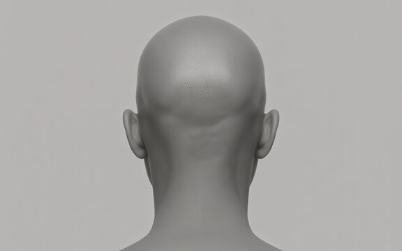 Back view of a bald mannequin head and neck
