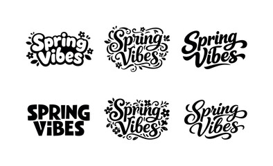 Fototapeta premium Spring Lettering Variations. Spring Vibes. Set lettering. harmonious lettering variations of the same emblematic concept, each with different