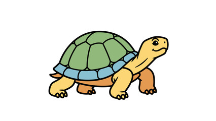 Cartoon Tortoise with Green Shell Walking.