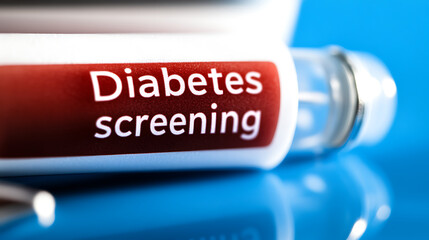 A close-up of a medical device labeled "Diabetes Screening" against a vibrant blue backdrop. This image emphasizes the importance of early detection and health awareness.