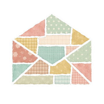Decorative patchwork paper envelope illustration