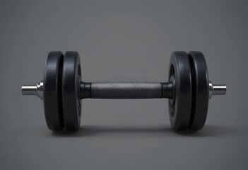 Naklejka premium Adjustable black dumbbell with textured grip for strength training on a dark background. 50 pound weight