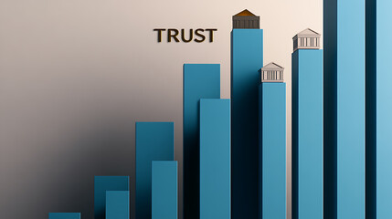 A visual representation of growing trust, depicted through rising bar graphs. Each bar is topped with a miniature architectural structure, symbolizing stability and long-term reliability.