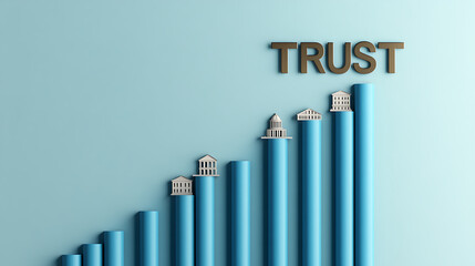 Visualizes the growth of Trust with ascending building models atop columns against a serene backdrop. A powerful symbol of progress and stability. A reminder of strong foundations.