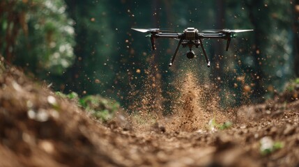 Drone in Motion: A sleek drone navigates a rugged terrain, capturing the raw essence of outdoor exploration with its advanced aerial perspective.