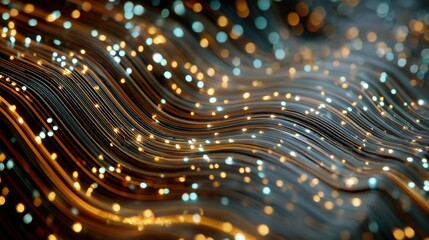 Digital Wave of Light and Data: Dynamic representation of digital data streams, with flowing lines of light, suggesting the intricate pathways of information.