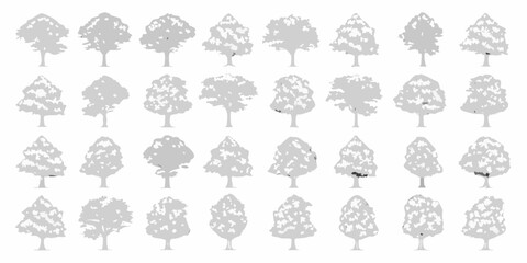 A collection of diverse tree silhouettes in a grid pattern