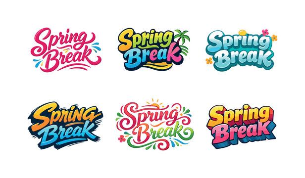 Spring Break Lettering Styles. Spring Break. Set lettering. harmonious lettering variations of the same emblematic concept, each with different artistic