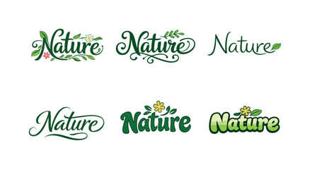 Fototapeta premium Botanical Lettering Variations. Nature-inspired botanical lettering. Set lettering. harmonious lettering variations of the same emblematic concept, each with