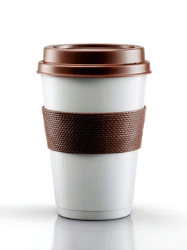 Modern White Takeaway Coffee Cup With Brown Holder