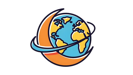 Stylized colorful globe icon with orbiting elements, concept for global business strategy , international shipping logistics and worldwide communication service