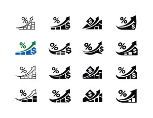 Interest Rate Symbols. Interest rates and bonds. Icon set. Set Logo of Interest rates and bonds: yield curve line. harmonious logo variations of the same