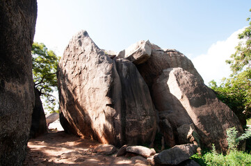 Huge rock natural rock in Mahabalipuram, India