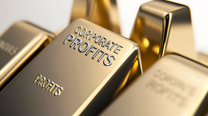 Golden bars reflecting wealth, emblazoned with 'Corporate Profits'. A symbol of financial success, economic growth, and prosperity in the business world.