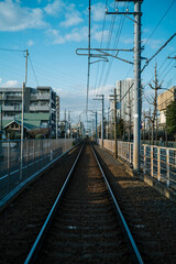 Fototapeta premium 夕暮れの京成金町線 単線の線路