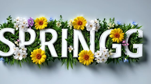 Spring is a season of new beginnings and growth. A white and green sign with flowers and leaves, representing the beauty and freshness of spring