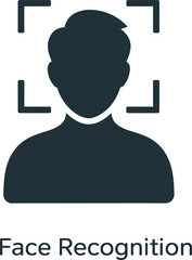 Obraz premium Vector Illustration of a Face Recognition Icon, Featuring a Black Male User Silhouette with Biometric Scanning Frame for Security Concepts