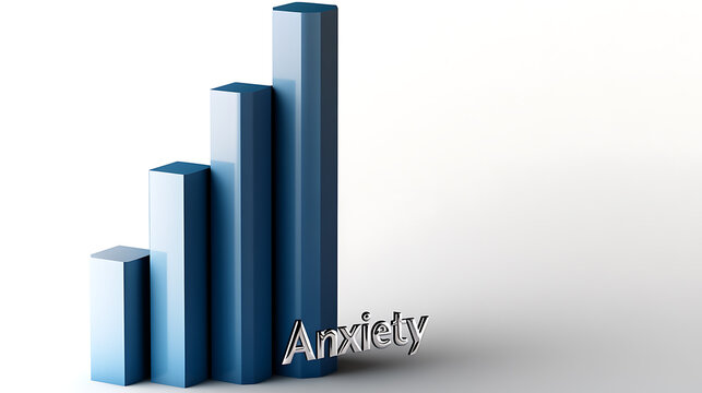 Ascending blue bars illustrate the rise of "Anxiety", a concept portrayed in reflective silver lettering. A visual metaphor for increasing unease. #Anxiety #Stress #MentalHealth - Powered by Adobe