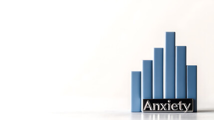 Fototapeta premium Visual representation of anxiety and its increasing levels. Blue bars indicate escalating anxiety, symbolizing mental health challenges on a bright, clean background.