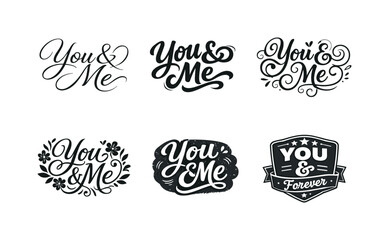Obraz premium Harmonious Lettering Variations. Romantic annotative text. Set lettering. harmonious lettering variations of the same emblematic concept, each with different