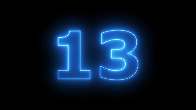 Neon text 13 number countdown icon background 4k animation Animated blue neon alphabet symbol loop animation...