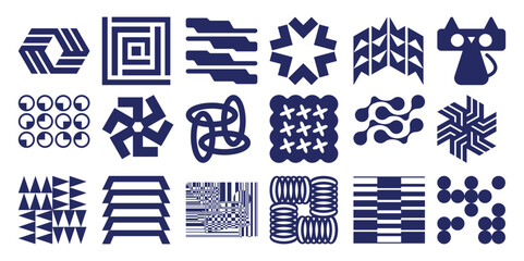 Collection of Dark Blue Abstract Geometric and Stylized White