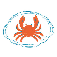 Vector hand drawn illustration of a crab on a plate