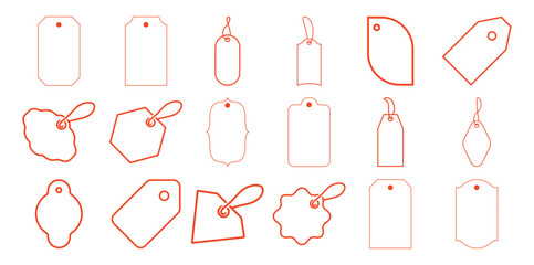 Collection of diverse orange outline tags with strings white label price