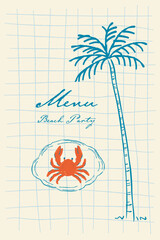 Vector hand drawn seafood party menu design template