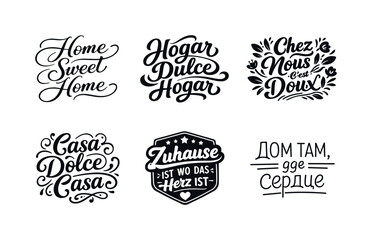 Fototapeta premium Multilingual Typography Grid. Multilingual quotes typography. Set lettering. harmonious lettering variations of the same emblematic concept, each