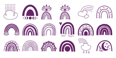 Collection of purple bohemian rainbow and celestial with decorative cloud