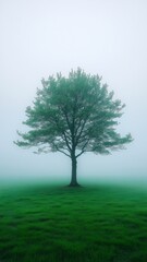 Fototapeta premium Serene Landscape Nature Tree In A Field Mist