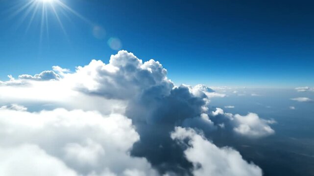 White clouds move quickly across the bright blue sky, smooth time-lapse effect, consistent sunlight