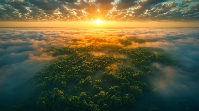 Serene Landscape Nature Arial View Forest Sunset