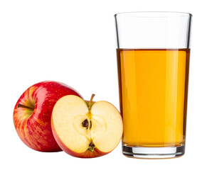 Fototapeta premium Freshly Squeezed Apple Juice in a Tall Glass with Whole and Halved Apples.