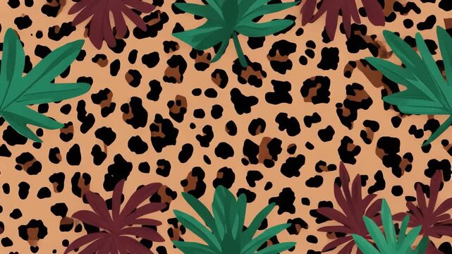 Seamless Animal Print Pattern with Leaves.