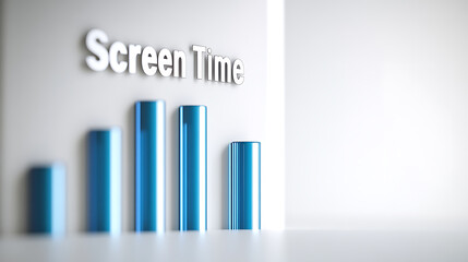 Obraz premium A visual representation of screen time displayed as an ascending blue bar graph, topped with the words 