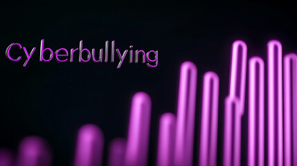 An impactful image visualizing cyberbullying.  The purple text stands out against the dark background, highlighting the growing issue. Be aware of the risks and stay safe online!