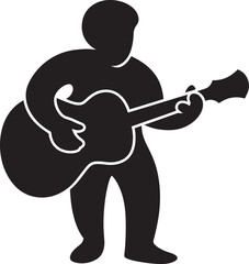Silhouette of a male musician playing an acoustic guitar isolated on a transparent background