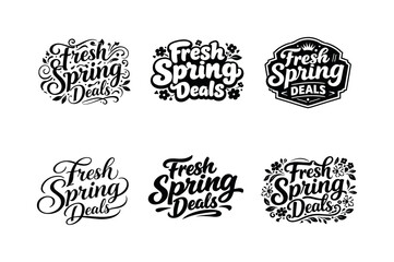 Fototapeta premium Spring Deals Lettering Grid. Fresh spring deals. Set lettering. harmonious lettering variations of the same emblematic concept, each with different artistic