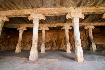 Bas relief sculpture, Mahabalipuram, Tamil Nadu, India.