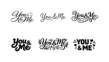 Fototapeta premium Diverse Lettering Styles Grid. Romantic script quotes. Set lettering. harmonious lettering variations of the same emblematic concept, each with different