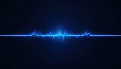 Abstract Blue Sound Waveform Visualization on Black Background, representing audio frequency or digital signal processing concept