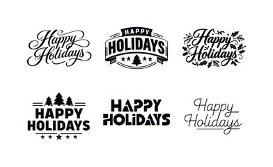 Fototapeta premium Seasonal Lettering Collection. Seasonal greeting text layout. Set lettering. harmonious lettering variations of the same emblematic concept, each