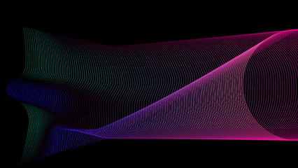 Abstract Neon Wave Pattern with Cyan and Magenta Gradient Lines on Black Background