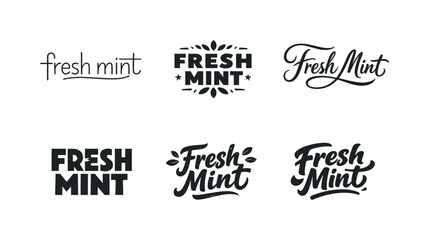 Obraz premium Diverse Lettering Styles. Fresh Mint Mood. Set lettering. harmonious lettering variations of the same emblematic concept, each with different