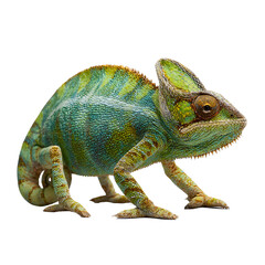 Obraz premium Chameleon isolated on a white background on a branch close-up